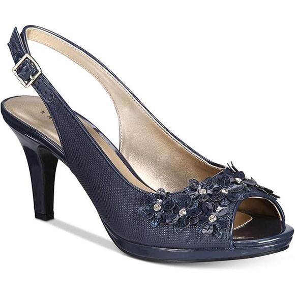 Karen Scott Womens Bronaa Peep Toe Slingback Classic Pumps Navy 8.5 m NEW - Picture 1 of 7